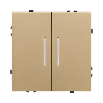 Выключатель 2-клавишный проходной 10А/250В с LED подсветкой, золотой Kollinger Eclipse EC-011GD