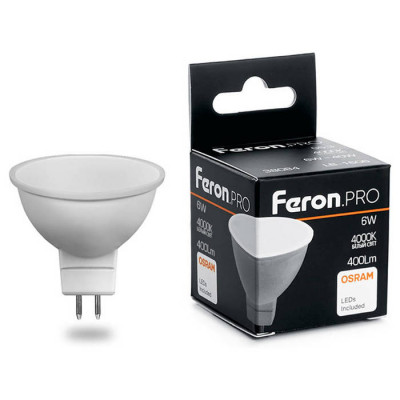 Лампа светодиодная, (6W) 230V G5.3 4000K MR16, LB-1606, Feron 38084
