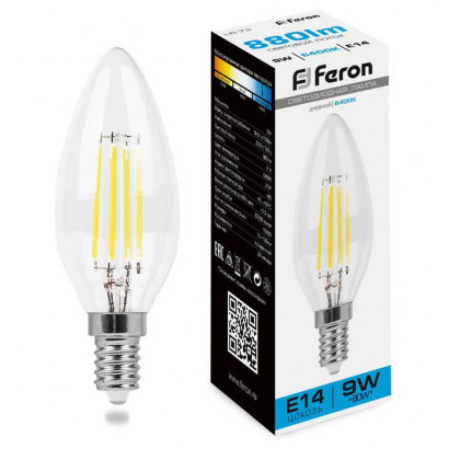 Лампа светодиодная, (9W) 230V E14 6400K прозрачная, LB-73, Feron 38229