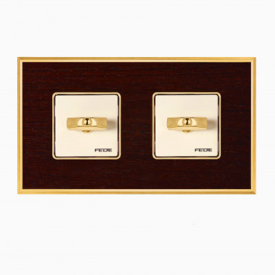 Fede Блок: Выключатель 1-клавишный + Выключатель 1-клавишный, цвет бежевый - Wenge + Bright Gold, серия Belle Epoque Wood
