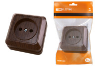 Розетка 2П открытой установки IP20 10А 250В (керамика) бук "Ладога" TDM Electric, SQ1801-0310