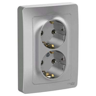 BLNRS001023 - BLANCA С/У РОЗЕТКА двойная с заземлением без шторок, 16А, 250В, АЛЮМИНИЙ, Systeme Electric
