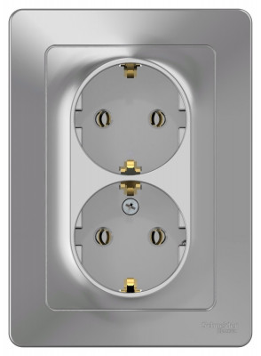 BLNRS001023 - BLANCA С/У РОЗЕТКА двойная с заземлением без шторок, 16А, 250В, АЛЮМИНИЙ, Systeme Electric