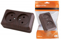 Розетка двойная 2П открытой установки IP20 10А, бук "Ладога" TDM Electric, SQ1801-0035