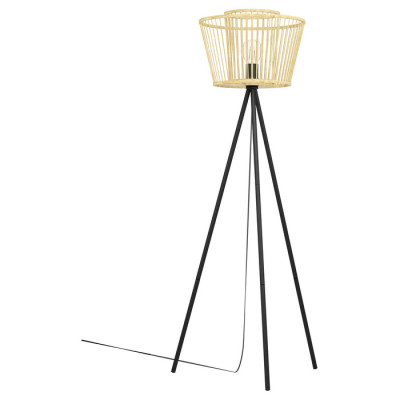 43855 Торшер HYKEHAM, 1Х40W, E27, H1295, ?380, основание: ?630, сталь, черный/дерево, натуральный