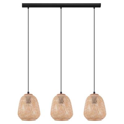 43262 Подвес DEMBLEBY, 3x40W (E27), L900, B200, H1100, сталь, черный/дерево, натуральный