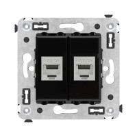 DKC Компьютерная розетка RJ-45 без шторки в стену, кат.5e двойная экранированная, "Avanti", "Черный квадрат"