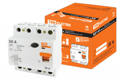 УЗО ВД1-63 4Р 50А 30мА тип А TDM Electric, SQ0203-0088