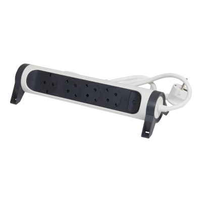 Legrand Удлинитель с заземлением Legrand 4 розетки с кабелем 1,5 м., с кнопкой включения и поворотным основанием, цвет: бело-черный, 694529