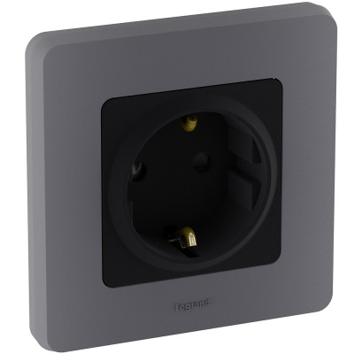 Legrand Розетка с заземлением - Legrand Inspiria - со шторками 16А 250В винтовые зажимы - антрацит, 673733