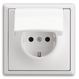 ABB Розетка 2к+з, с защитной крышкой, вставка - белый, рамка - белый, серия Impus