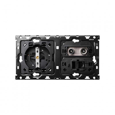 Simon 10010208-039 Кит 2 поста, мех-мы. 1 розетка Schuko + 1 розетка TV одиночная + 1 розетка RJ45 Cat.6 + суппорт S100