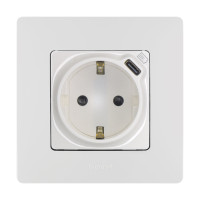 Legrand Розетка с заземлением с USB тип C - Legrand Etika - со шторками 16А 250В 1500мА 7,5Вт безвинтовые зажимы - белый, 672288 Legrand Розетка с заземлением с USB тип C - Legrand Etika - со шторками 16А 250В 1500мА 7,5Вт безвинтовые зажимы - белый, 672288