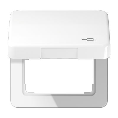 Рамка с подпружиненной крышкой для механизмов 50*50, с символом "Вилка", CD590KLSOCWW