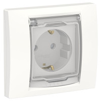 розетка с заземл., со шторками, с крышкой, IP44, белый