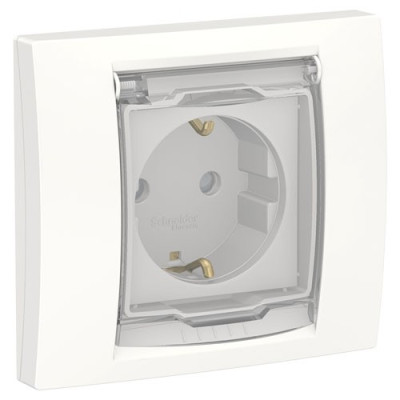 розетка с заземл., со шторками, с крышкой, IP44, белый