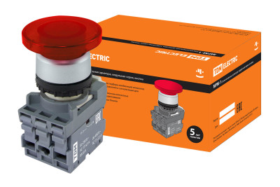 Кнопка грибовидная МРМ1-11R(LED) в сборе d40мм/220B 1з+1р красная TDM Electric, SQ0747-0033
