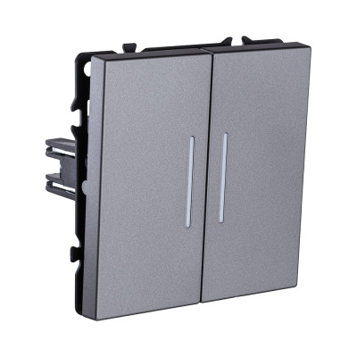 Выключатель 2-клавишный проходной 10А/250В с LED подсветкой, серый Kollinger Eclipse EC-011GY