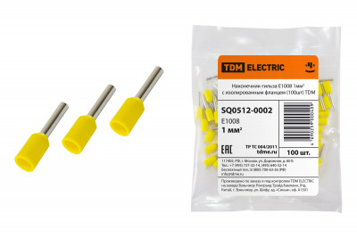 Наконечник-гильза Е1008 1мм2 с изолированным фланцем (100шт) TDM Electric, SQ0512-0002