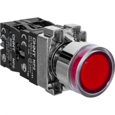 Кнопка управления NP2-BW3465 1НО+1НЗ красная AC/DC230В(LED) IP40, Chint, 574267