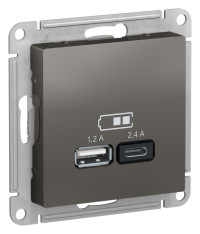 ATN000939 - ATLASDESIGN USB РОЗЕТКА А+С, 5В/2,4А, 2х5В/1,2А, механизм, СТАЛЬ, Systeme Electric