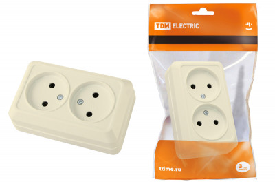 Розетка двойная 2П открытой установки IP20 10А, сл. кость "Ладога" TDM Electric, SQ1801-0018