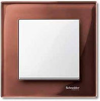 Выключатель 1-клавишный, вставка - белый, рамка стекло цвет махагон, серия M-Elegance