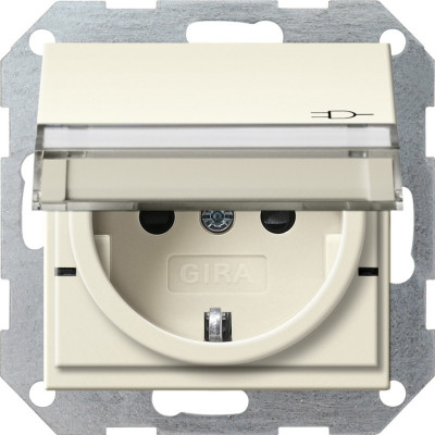 276201 Gira Вставка розетки с крышкой, с затвором (shutter) и символом  и полем для надписи