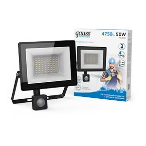 Gauss Прожектор Elementary-S 50W 3450lm 6500К 175-265V IP65 черный с датчиком движения LED, 628511350
