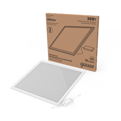 Светильник офисный Gauss 36W 2880lm 6500K IP40 595*595*7,2мм матовый с драйвером LED 1/4, 145024336