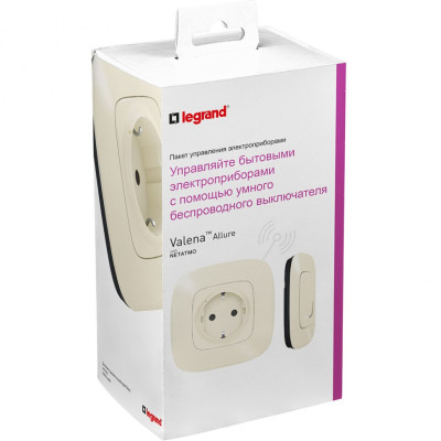 752654 - Valena Allure with NETATMO. Пакет для управления бытовыми электроприборами.  Умная розетка 2К+З 16А 230В + умный беспроводной 1-клавишный выключатель.Цвет Слоновая кость