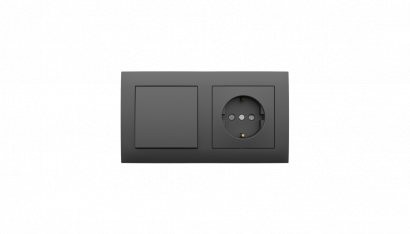 Блок на 2 поста - Розетка электрическая и выключатель 1-клавишный, Efapel серия Logus 90 - Aquarella, цвет Серый