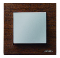 ABB Выключатель 1-клавишный, вставка - алюминий,  рамка - дерево венге,  серия Sky