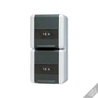 Двойная горизонтальная SCHUKO розетка IP44 16A 250V~ , 8220KINAW