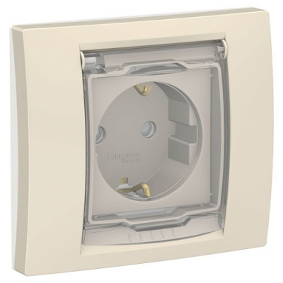 Unica New Розетка 2К+З со шторками, с крышкой, IP44, беж.