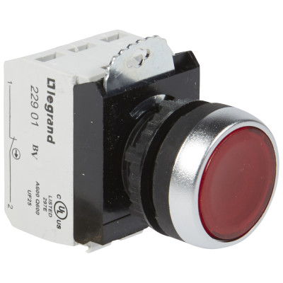 Legrand Кнопка с потайным толкателем ? 22,3 - Osmoz - в сборе - с подсветкой - красный - 230 В~, 023758