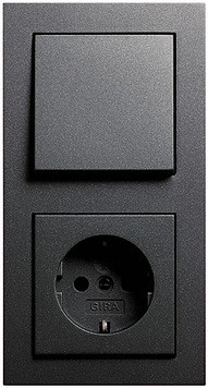 Gira Блок: Выключатель 1-клавишный с розеткой 2к+з, матовый антрацит,  серия E2