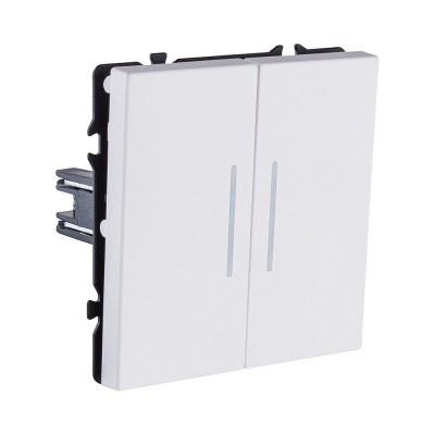 Выключатель 2-клавишный проходной 10А/250В с LED подсветкой, белый матовый Kollinger Eclipse EC-011WH