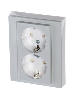 ABB EPJ Levit серый / белый Розетка двойная с заземл, со шторками