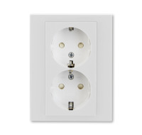 ABB EPJ Levit серый / белый Розетка двойная с заземл, со шторками