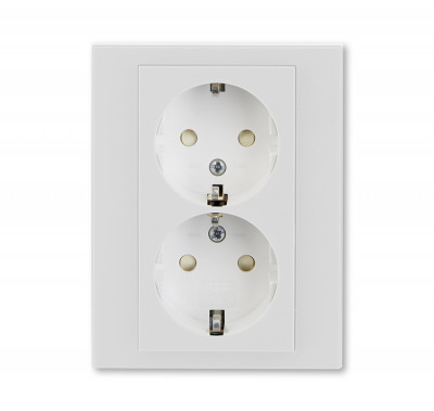 ABB EPJ Levit серый / белый Розетка двойная с заземл, со шторками