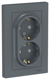 ATN000726 - ATLASDESIGN РОЗЕТКА двойная с заземлением со шторками, 16А, в сборе, ГРИФЕЛЬ, Systeme Electric