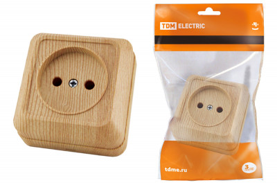 Розетка 2П открытой установки IP20 10А 250В (керамика) сосна "Ладога" TDM Electric, SQ1801-0410