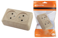 Розетка двойная 2П открытой установки IP20 10А,сосна "Ладога" TDM Electric, SQ1801-0051