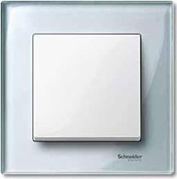 Выключатель 1-клавишный, вставка - белый, рамка стекло цвет алмаз, серия M-Elegance