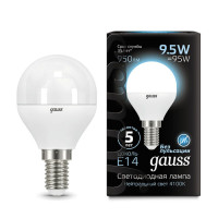 Лампа Gauss Шар 9.5W 950lm 4100K E14 LED 1/10/100, 105101210