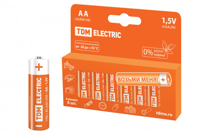 Элемент питания LR6 AA Alkaline 1,5V PAK-8 TDM Electric, SQ1702-0009