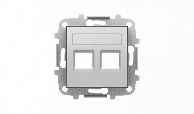 8518.2 PL - Накладка для 2-х суппортов/разъёмов типа 2017... и/или 2018..., со шторками и полем для надписи, серия SKY, цвет серебристый алюмини - 2CLA851820A1301