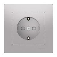 ATN000344S - ATLASDESIGN РОЗЕТКА с заземлением со шторками, 16А, в сборе, быстрозажим. клем., АЛЮМИНИЙ, Systeme Electric