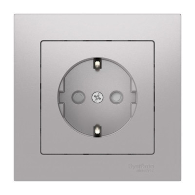 ATN000344S - ATLASDESIGN РОЗЕТКА с заземлением со шторками, 16А, в сборе, быстрозажим. клем., АЛЮМИНИЙ, Systeme Electric